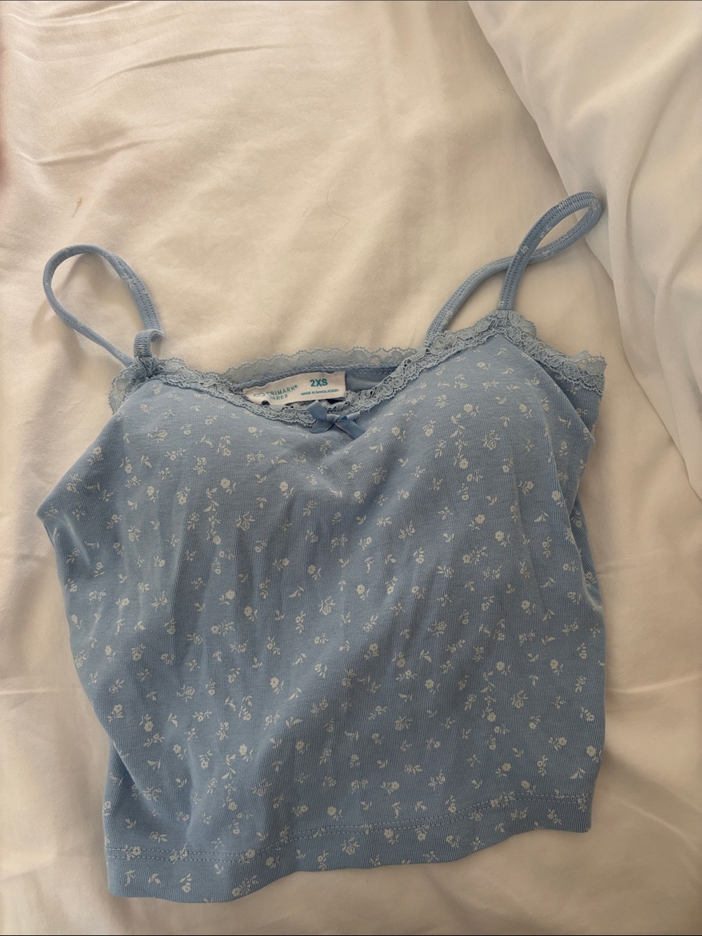 PADDED-Light Blue Floral Lace-Trim Cami Tank